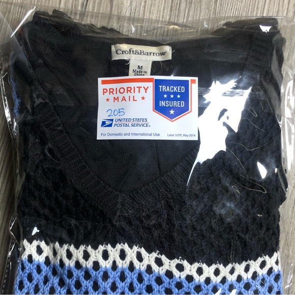 Croft & Barrow Open Knit Sweater Womens Medium Stripes Crochet Lined V Neck - Picture 11 of 11